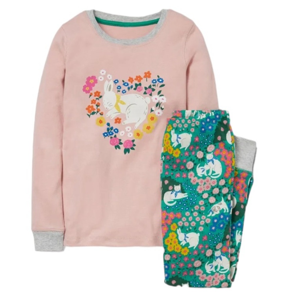 Mini Boden Easter Snug Glow-In-The-Dark Cat Bunny Pajamas PJs Pink New Size 7